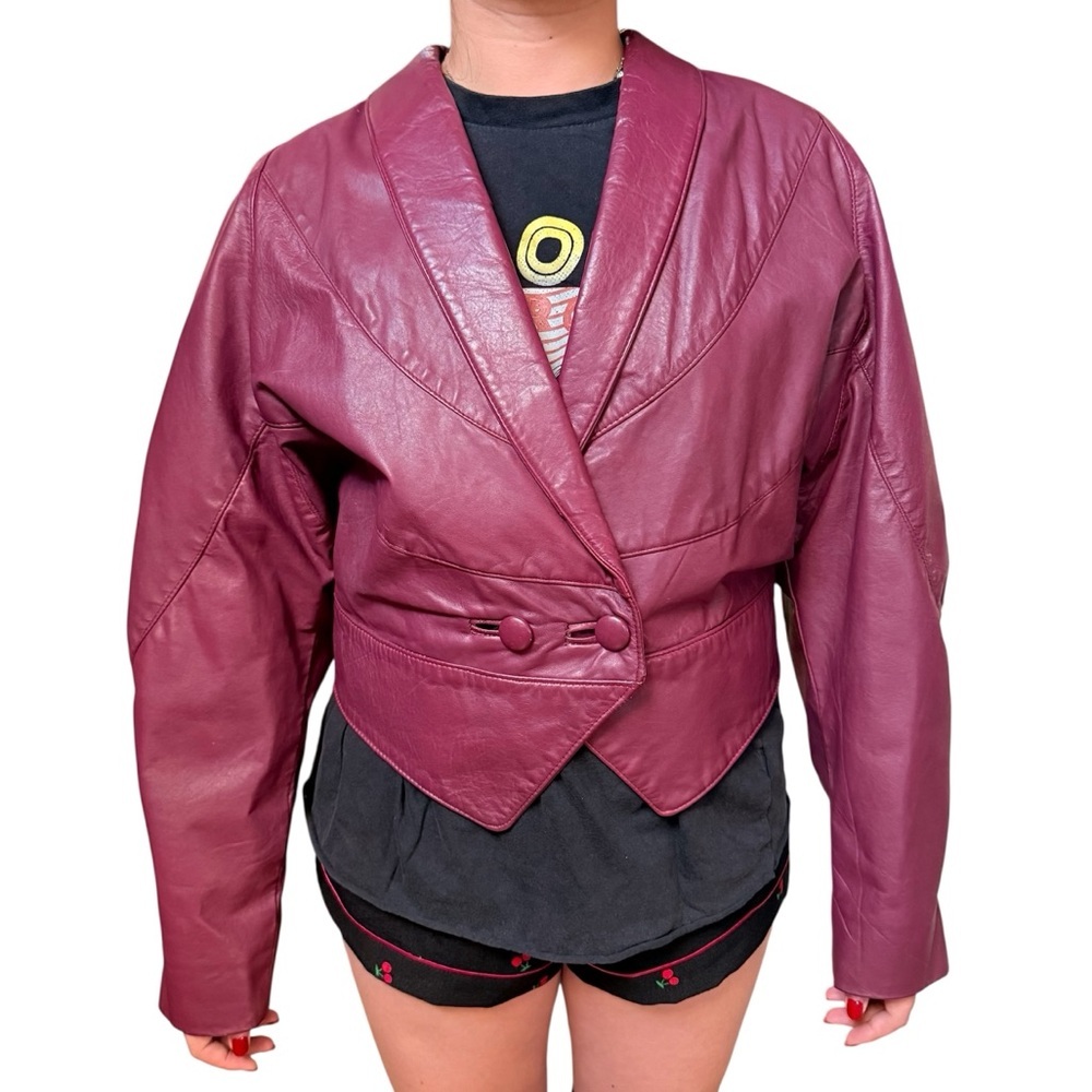 Cropped Leather Jacket Burgundy
